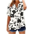 thumbnail image 2 of New trending & for spring GaThRRgYP Womens Blouses under $10,Women's V-neck Non Positioning Printed Summer Button Short Sleeved Loose and Fashionable T-shirt Top Khaki S, 2 of 5