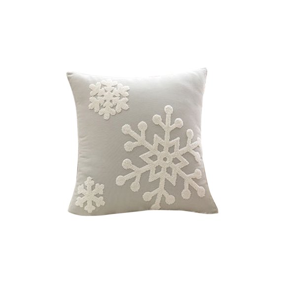 Grey Christmas Throw Pillowcase With Snowflake Embroidery For Sofa Cushion Living Room Decor Washable Cover For Festive Season