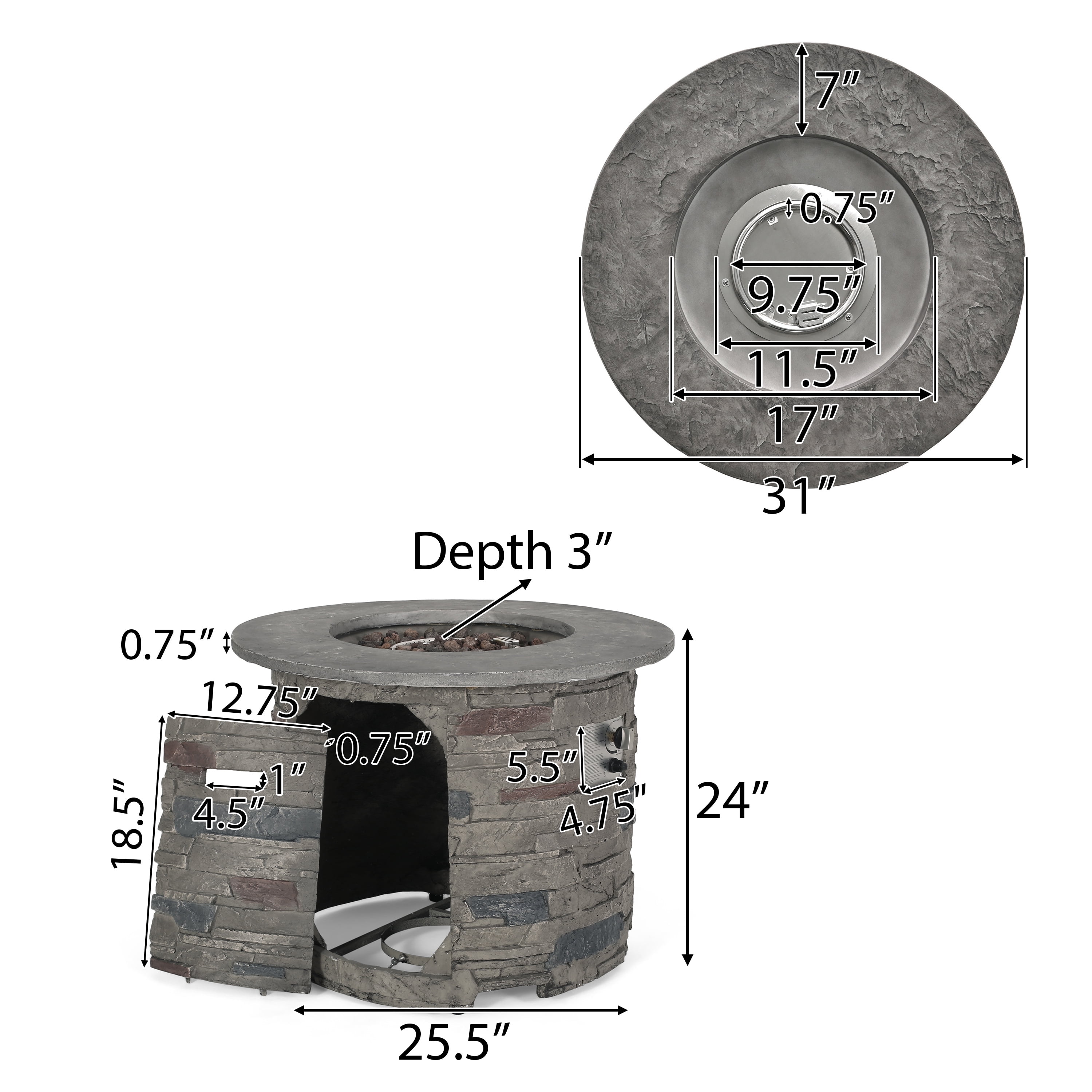 Blomgren 32" Stone Circular MGO Fire Pit With Grey Top - 40,000 BTU