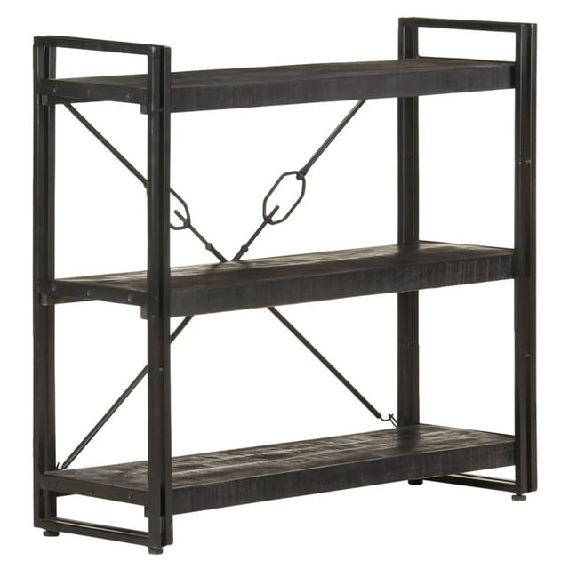 vidaXL 3-Tier Bookcase Black 90x30x80 cm Solid Mango Wood