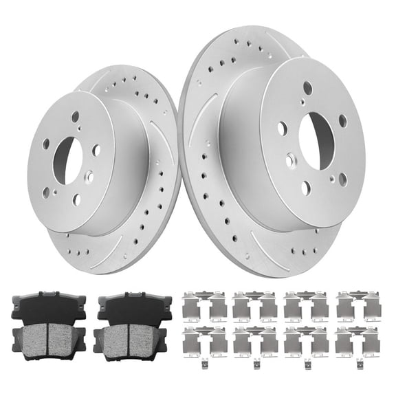 Aurogenix Rear Brake Kit Replacement,Fits 2012-2017 Toyota Camry, 2013-2018 Toyota Avalon/Lexus ES350/ES300h, Geomet Coated Drilled & Slotted Rotors, 280.9mm (11.1in)