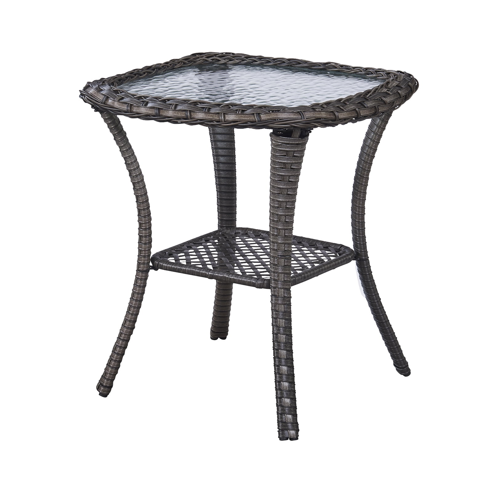 OPOHORO Outdoor Wicker Side Table,22x20x20 inch All Weather Rattan Small Patio Table Square End Table for Pool Balcony Deck Porch Lawn Backyard, Gray