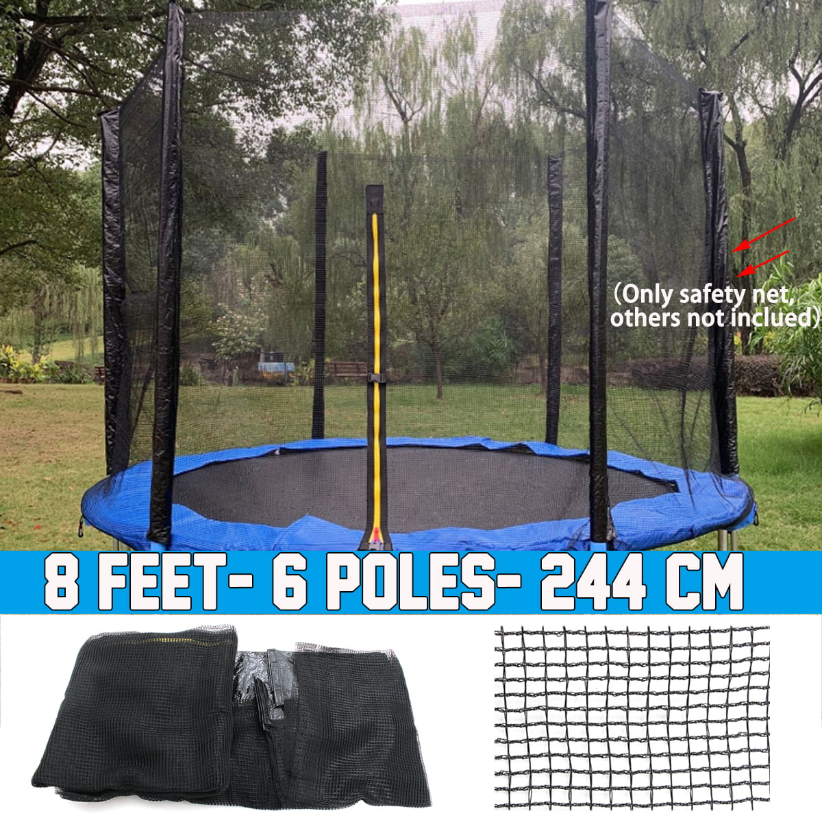 8/10/12/14FT Bounce Trampoline Safety Net Enclosure Net Fence for Round Trampoline  - Breathable and Weather-Resistant Trampoline Net Replacement w/zipper