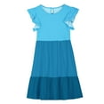 thumbnail image 4 of Efsteb Summer Dress for Girls Cute Ruffle Sleeve Dresses Color Block Crewneck Midi Dress (Blue,5 Years), 4 of 8