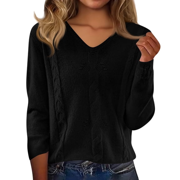 Hearthz Ribbed V Neck Sweater Women Basic Fashion Womens Long Sleeve Tops Knit Spring Winter Trendy Womens Tops