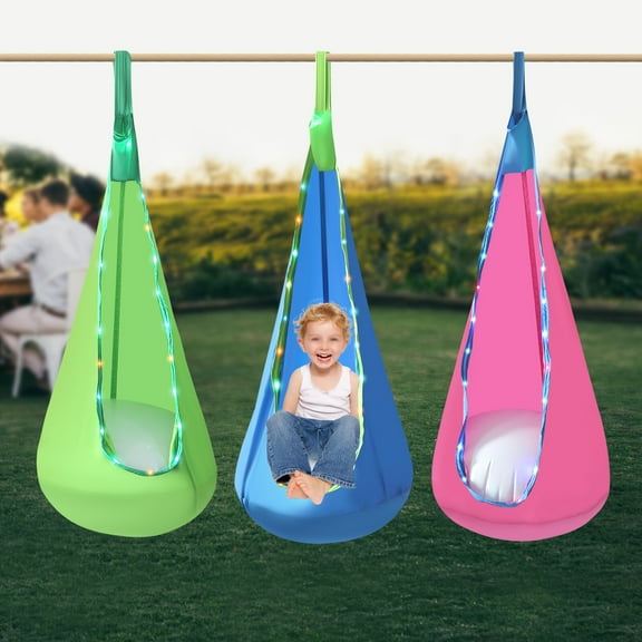 ToppiJoy 3Pcs Light Up Pod Nylon Swing Seat, 150kg/330lbs Hanging Hammock Swing with Lights Portable Swing Chair for Indoor Outdoor Backyard