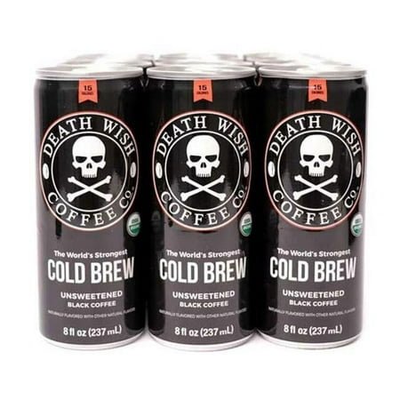 Death Wish Coffee Organic Unsweetened Black Iced Cold Brew, Bottled Coffee Drink, 8 Fl Oz, 12 Pk, Cans