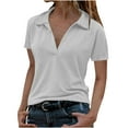 thumbnail image 1 of Timegard Women Tops Lapel V Neck Drop Shoulder Short Sleeve Solid Color Casual Loose Tee Blouse Summer, 1 of 6