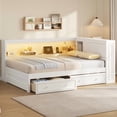 thumbnail image 1 of Full Size Wood Daybed with Storage Shelves, USB, LED, and 2 Drawers, White, 1 of 6