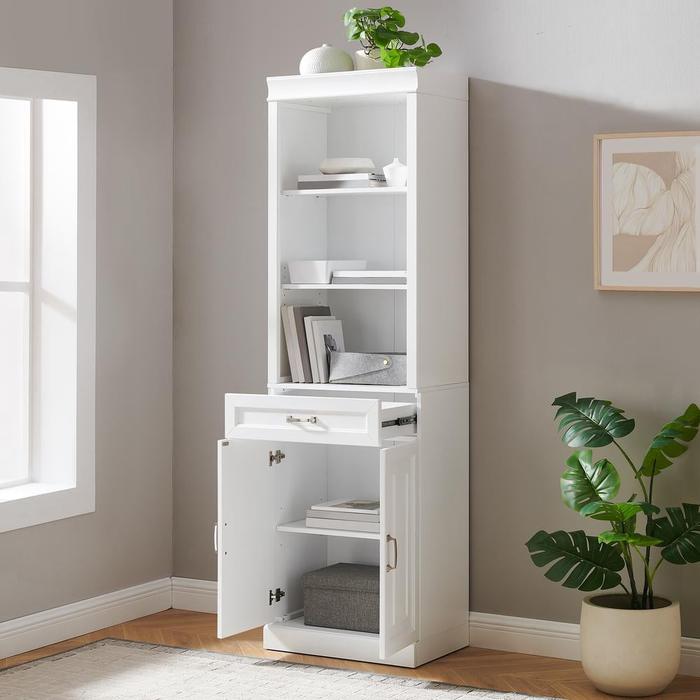 Crosley Furniture Stanton Traditional Wood/Metal Storage Bookcase in White