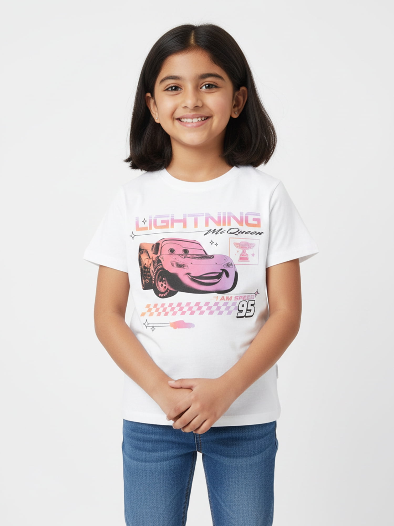 Cars Girls Lightning McQueen Graphic T-Shirt with Short Sleeves, Sizes 4-16