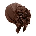 thumbnail image 2 of VJGBEGW Women Pre-Tied Ruffled Turban Head Wrap Soft Stretch Ruffle Floral Side Head Scarf Breathable Chemo Cap for Hair Loss Coffee One Size, 2 of 4