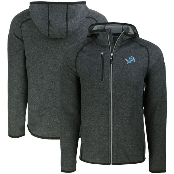 Men's Cutter & Buck Heather Charcoal Detroit Lions  Mainsail Full-Zip Hooded Jacket