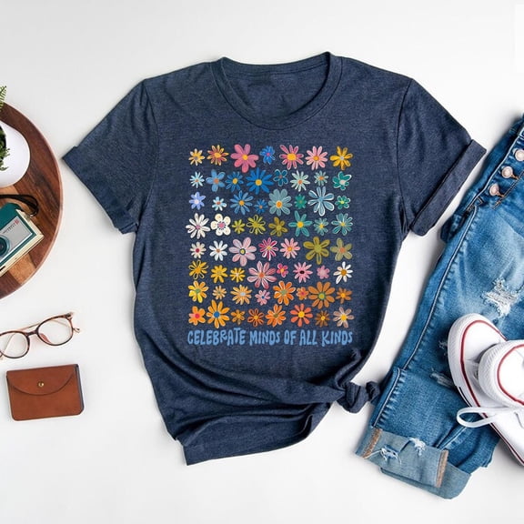Tee Clo Autism Acceptance T-Shirt Floral Neurodiversity Support Awareness Tee, Full Size S-5XL