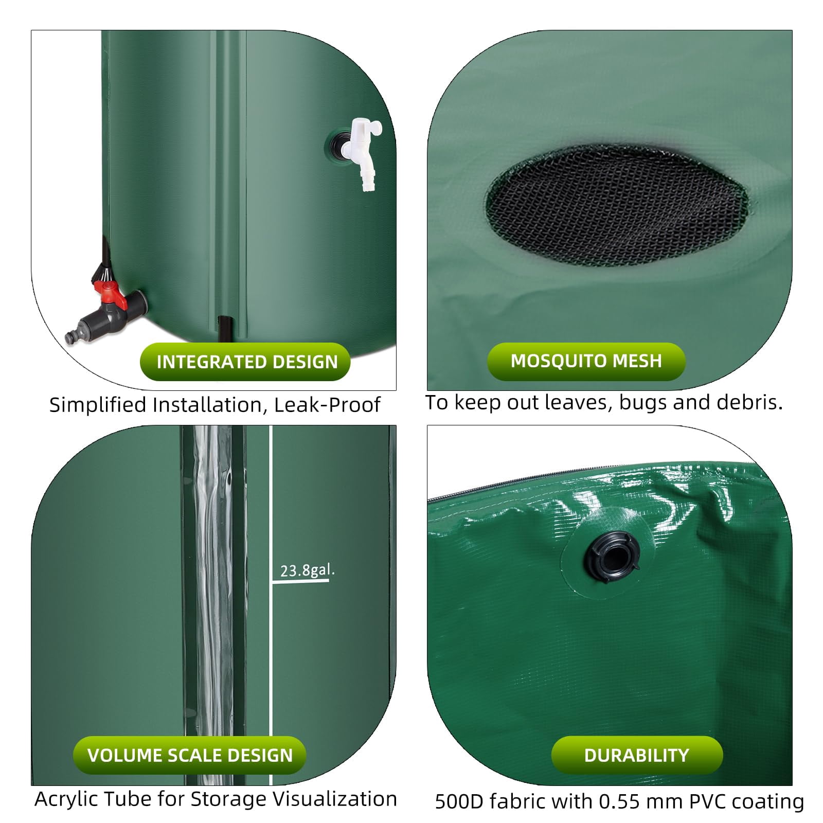 Collapsible Rain Barrel 53 Gallon Rainwater Collection Storage Tank with Garden Hose