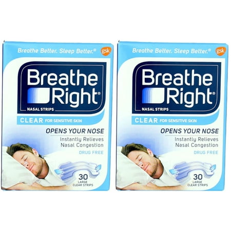 Breathe Right Nasal Strips, Clear, Large - 30 Ea, 2 Pack