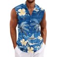 thumbnail image 4 of Men Turn Down Collar Sleeveless Hawaiian Tropical Button Down Vest Lightweight Breathable Vacation Beach Travel Tops Sky Blue 2XL, 4 of 6