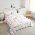 thumbnail image 4 of Feelyou Kids Watercolor Bowknot Bedding Comforter Set, Kawaii Love Heart Twin Comforter Sets, Fashion Stripes Lines Reversible Bedding Set, Microfiber Bedroom Decor, 2-Piece, 4 of 9