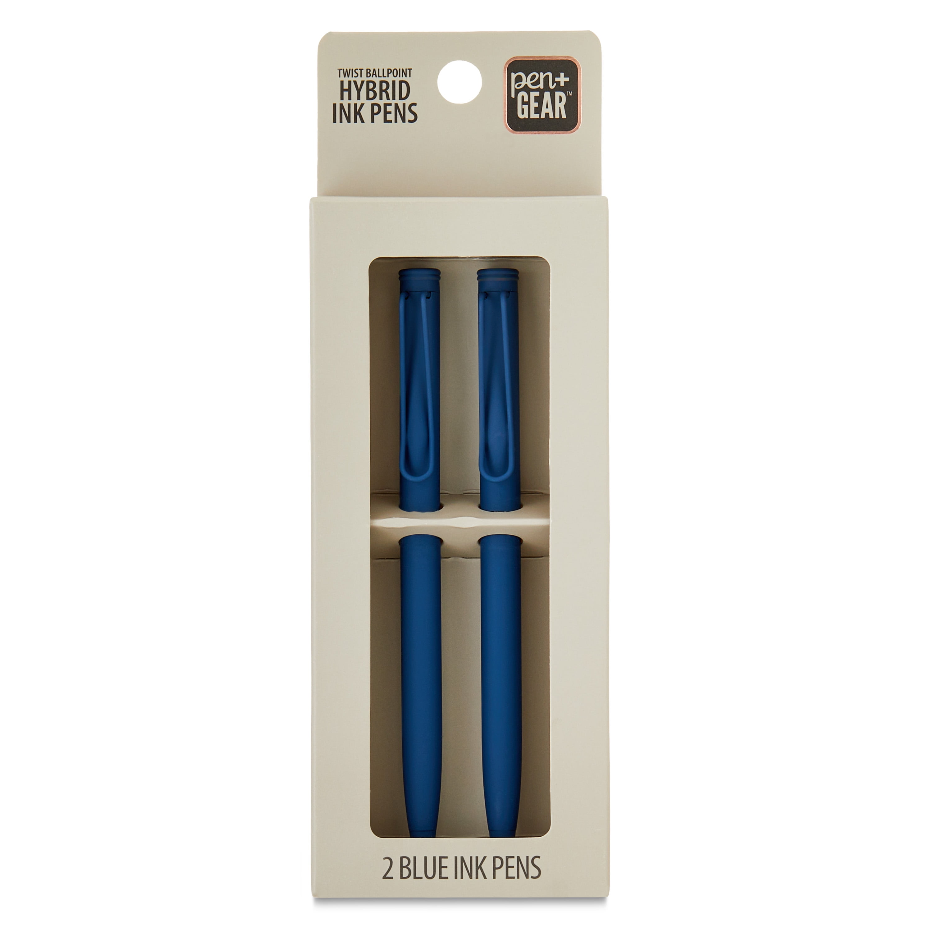 Pen+Gear Twist Ballpoint Hybrid Ink Pens, 1.0mm, Medium Point,  Blue Ink, 2 Count