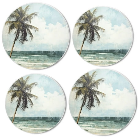 

BaHomeck Electric Stove Burner Covers Set of 4 Round Metal Gas Stove Burner Covers 8 Inch and 10 Inch Kitchen Decor Isolated Palm Tree On The Beach With Muted Colors