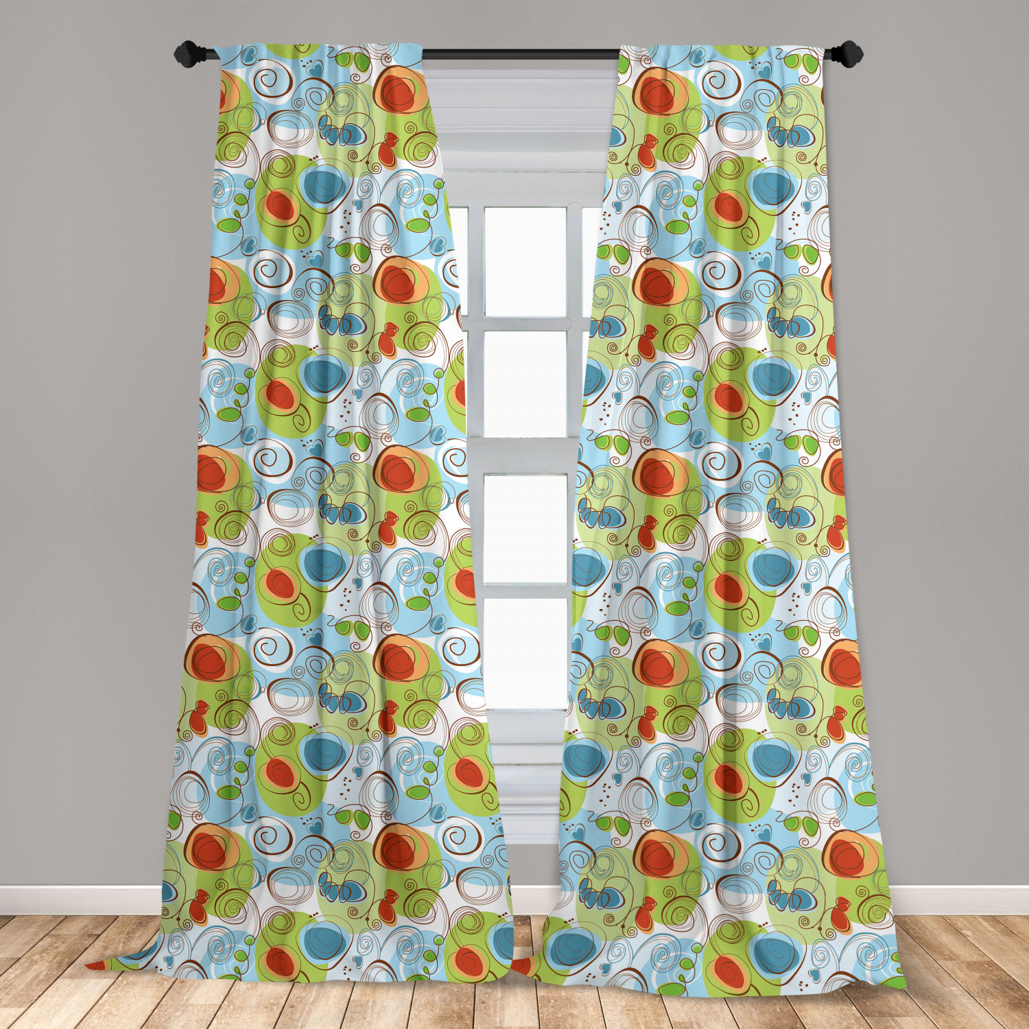 Funky Curtains 2 Panels Set, Whimsical Fun Pattern with Random Swirls