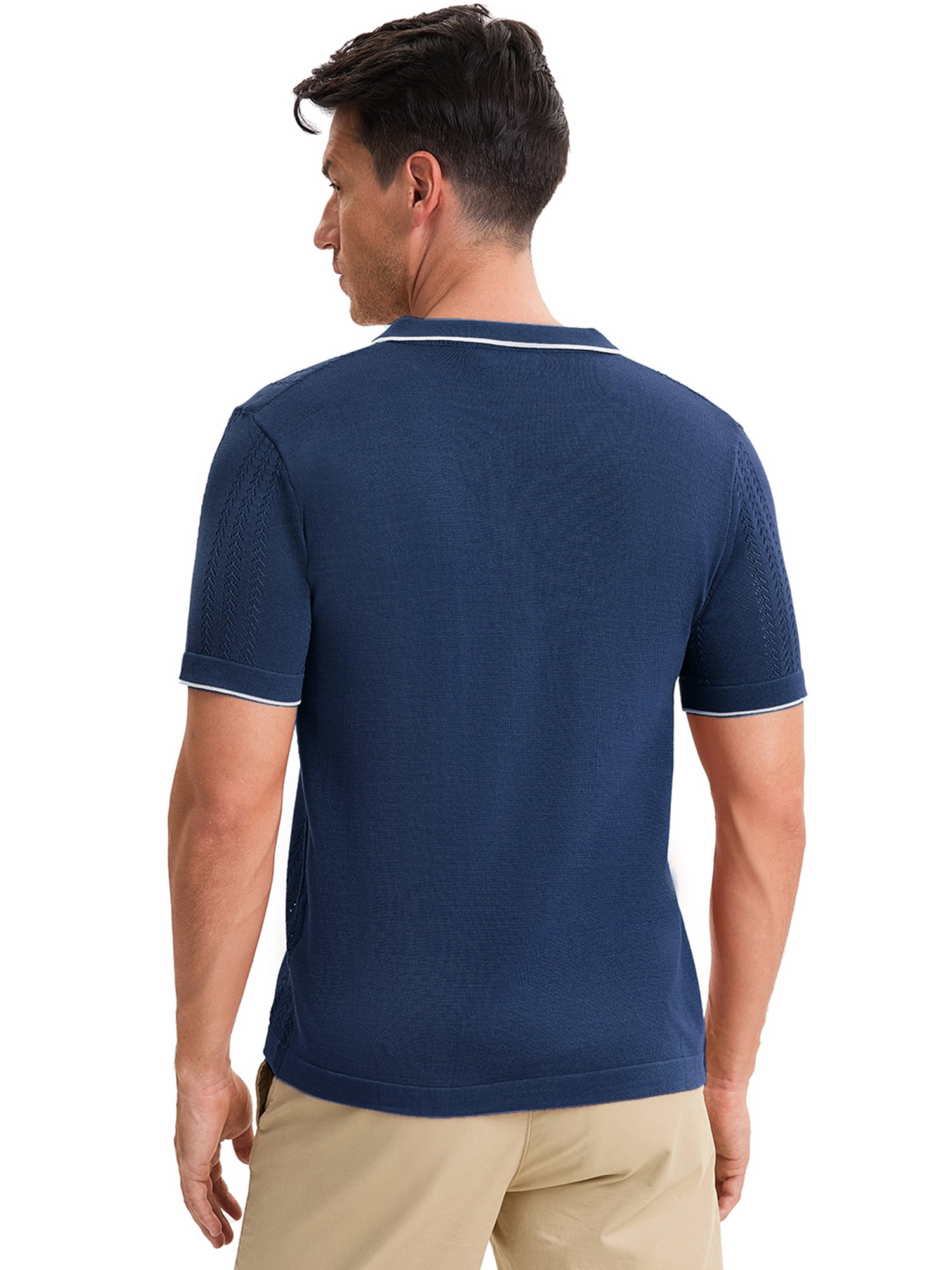 DARING DIVA Men's Knit Button Down Casual Vintage Short Sleeve Polo Shirt XXL Navy