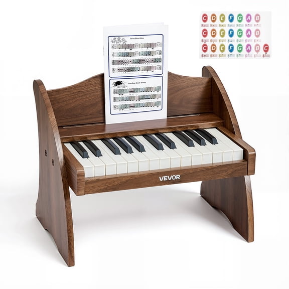 VEVOR Kids Piano Keyboard, 25 Keys Wooden Digital Piano for Kids, Mini Music Educational Instrument Toy with Realistic Sound, Dual Power, Adjustable Volume for Toddlers, Boys Girls Learning, Walnut