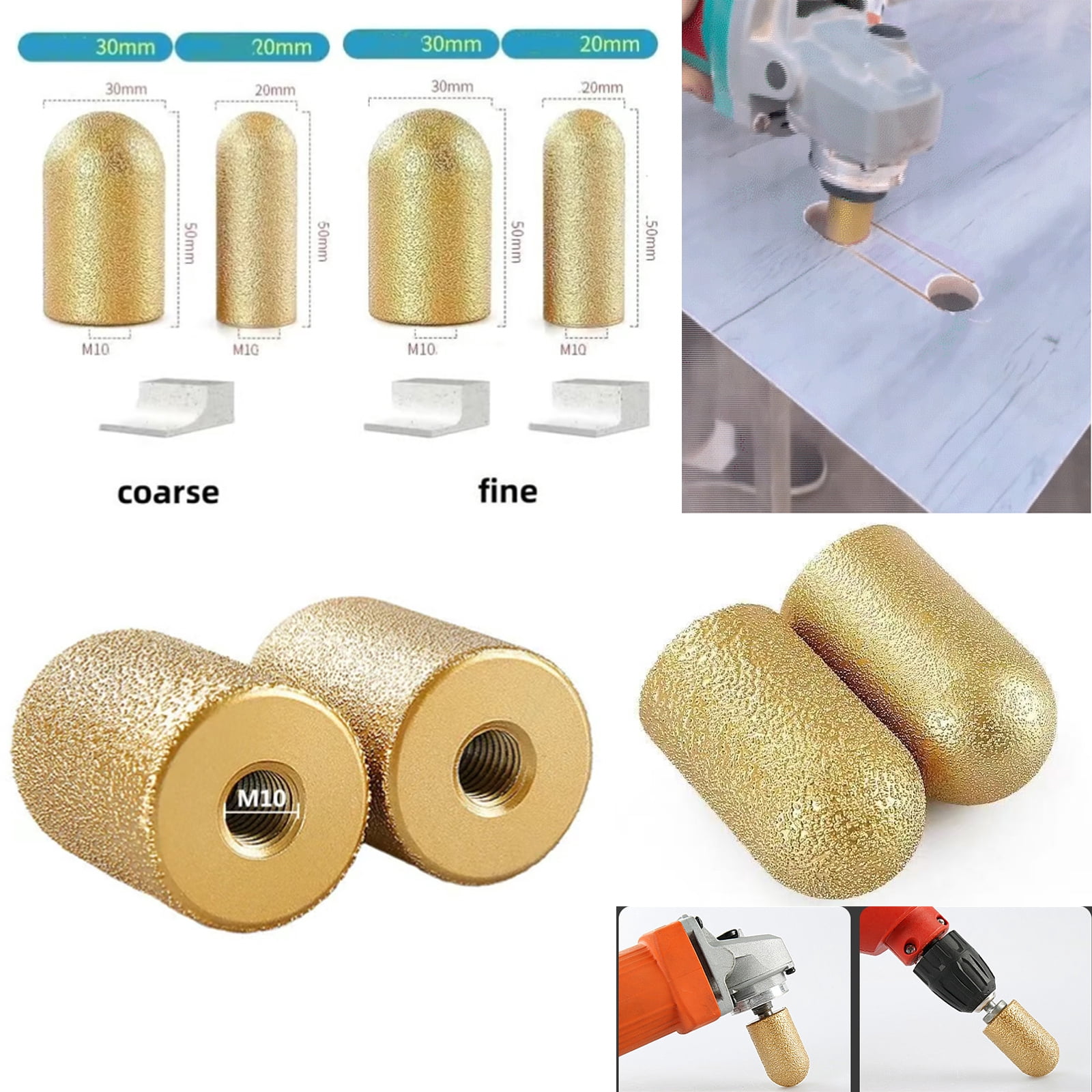 Diamond Finger Grinding Wheel, Diamond Drill Bits Hole Saw Milling Cutter Trimming Grinding Head , Concrete Drill Bit Granite Tools For Dressing Stone Countertop Set of All