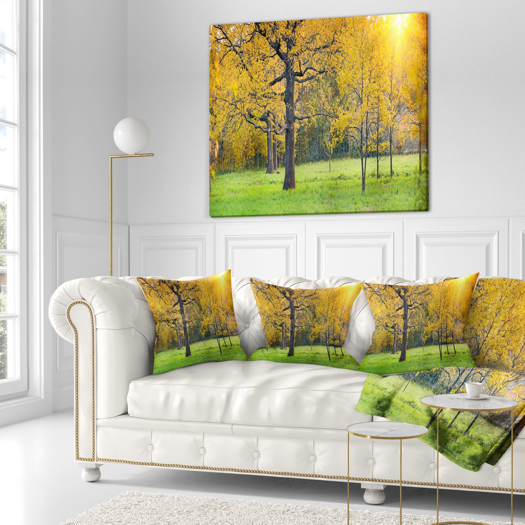 Designart Sunny Park with Oak Panorama - Landscape Printed Throw Pillow - 18x18