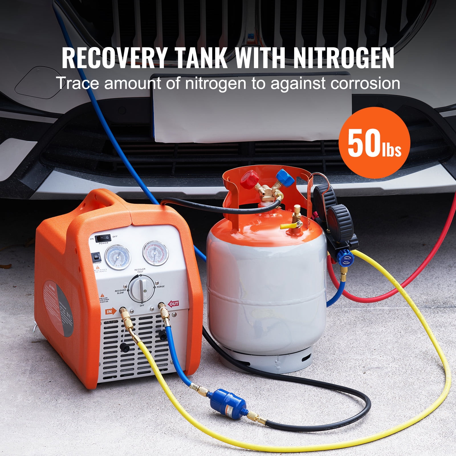KFFKFF Secure 50 LBS Tank for Refrigerant Recovery, 400 psi Capacity, Versatile Y-Valve for Liquid & Vapor, Compatible with R22/R134A/R410A, in Eye-Catching Orange & Gray
