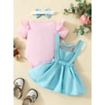 thumbnail image 4 of Bagilaanoe 3Pcs Newborn Baby Girls Overalls Dress Set Short Sleeve Pullover Tops + Suspender Skirt + Headband 3M 6M 9M 12M 18M Infant Casual Clothes, 4 of 9