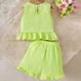 thumbnail image 4 of VUHXZWAF Girls Summer Outfits Sleeveless Floral Ruffle Hem Tops and Shorts Kids Short Sets Size 5-6 Years, 4 of 4