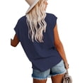 thumbnail image 3 of Fashnice Hauts d'Été pour Femmes T-Shirts à Manches Courtes Col Rond T-shirt Ample Quotidien Chandail Bleu Marine 2TG, 3 of 4
