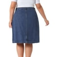 thumbnail image 4 of DARING DIVA Women's Plus Button Front High Waist A Line Midi Jean Skirt 1X Blue, 4 of 6