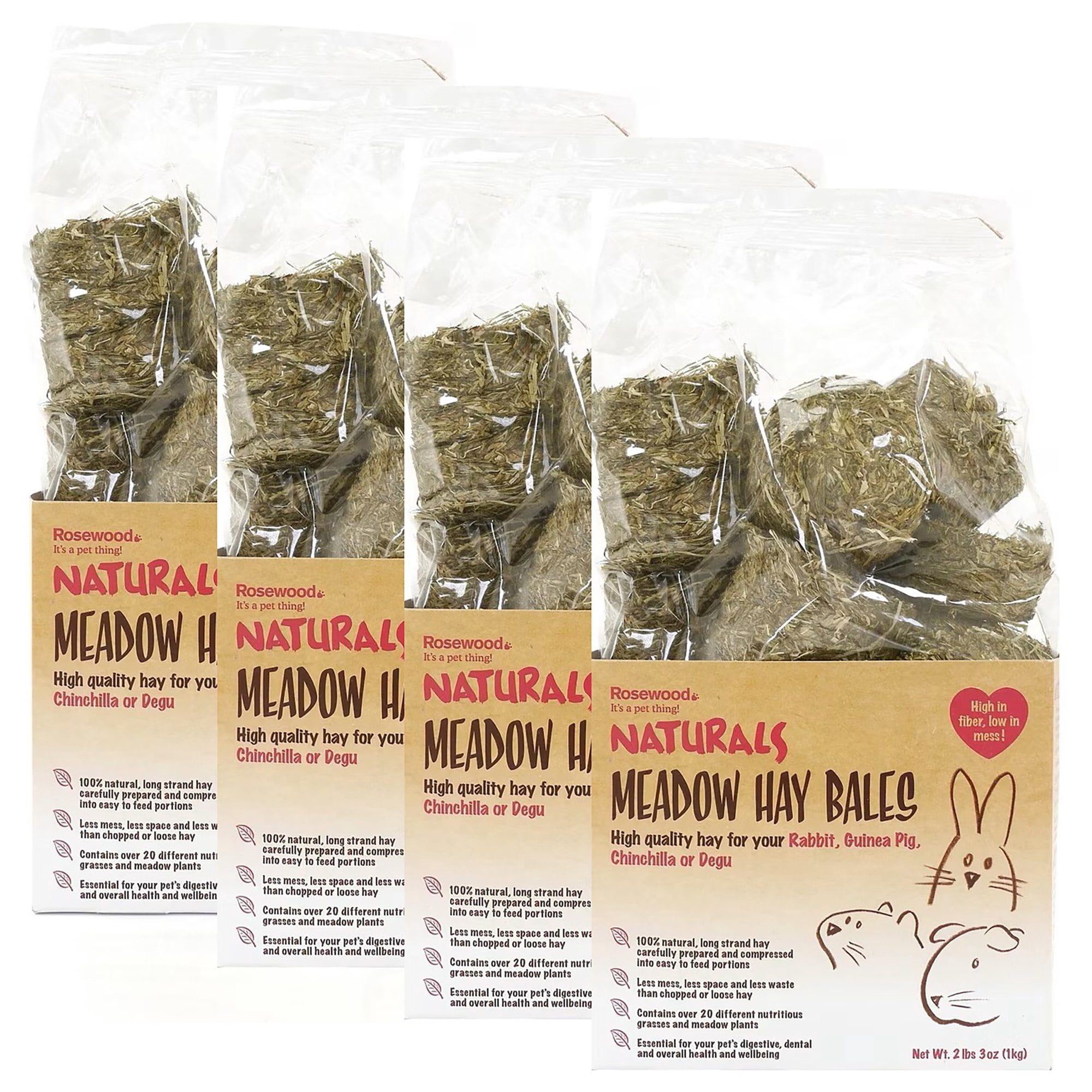 Rosewood Naturals: Meadow Hay Bales - 4 Pack, 2.2lb Bags - Small Animal Treat, All Natural Pet Snack, Compressed Long Strand Chews, Rabbit-Guinea Pig