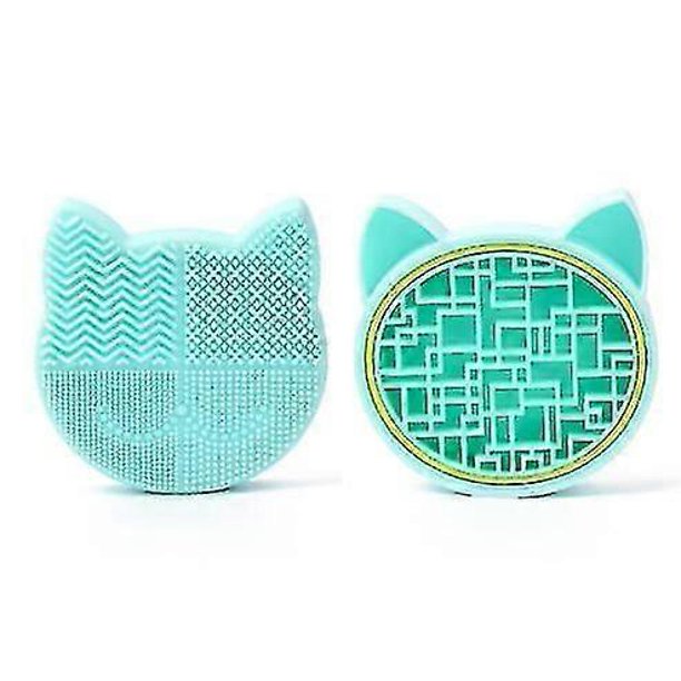 2 In 1 Makeup Brush Cleaning Mat With Brush Drying Holder, Silicon Cat Shaped Brush Cleaner Pad Organizer Rack