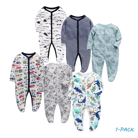 Bellafa 0-12M Baby Boys Long Sleeve One-Piece Footies Newborn Button Down Cotton Romper Onesies Fall Spring Infant Bodysuit