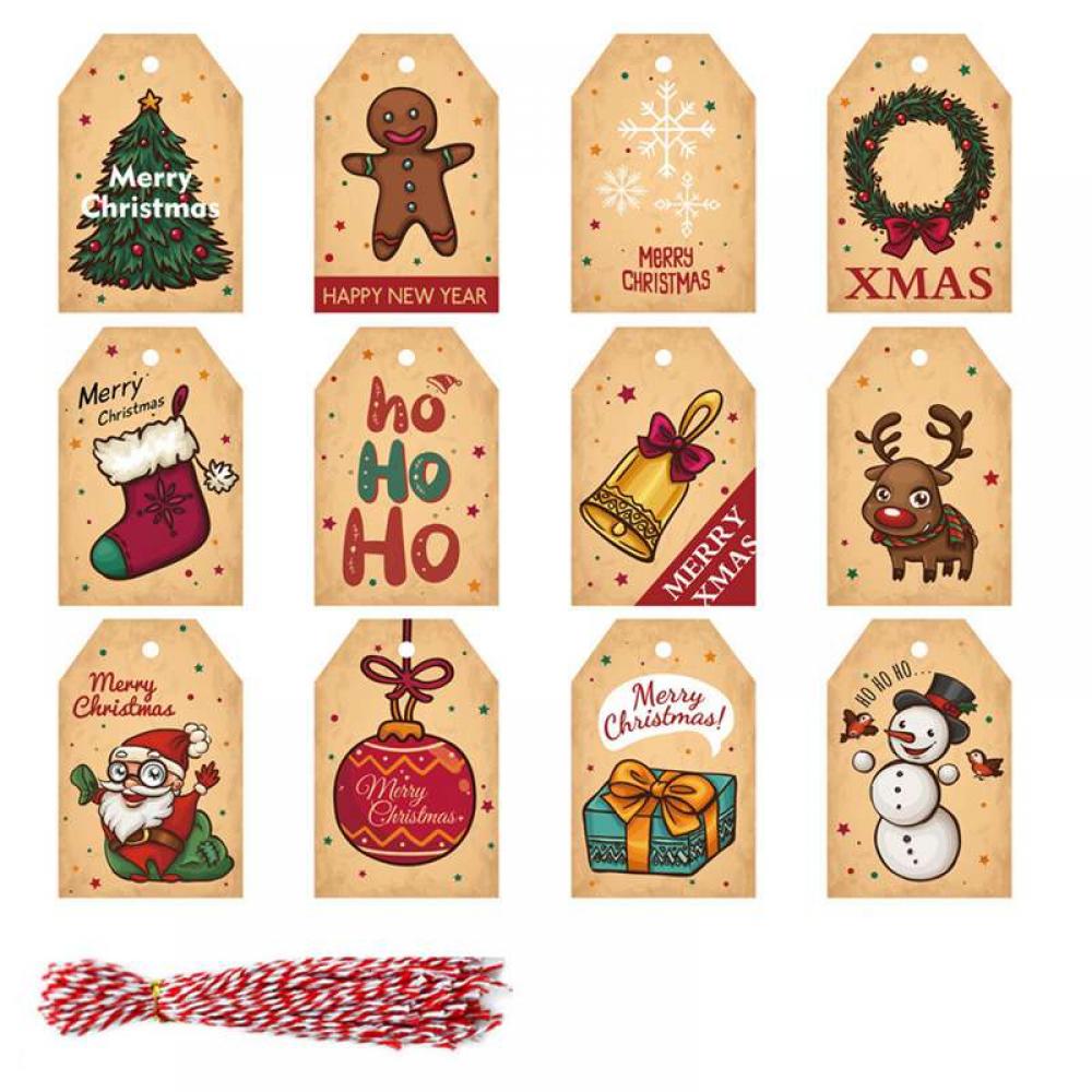 48 Pack Brown Kraft Paper Christmas Gift Tags， Xmas Brown Kraft Gift