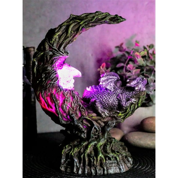 Ebros Purple Dream Dragon Nestling in Greenman Crescent Moon LED Figurine