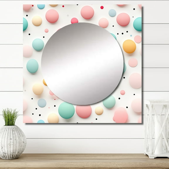 Designart "Delightful Funky Polka Dots In Blue And Pink" 0 Blue Large Square Mirror - Square Bedroom Mirror Printed Wall Decor - Vintage Square Printed Wall Mirror Art