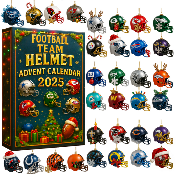 32 American Football Team Helmets 2025 Advent Calendar · 24 2D Acrylic Mini Collectibles · Football Countdown, Fan Ornament & Holiday Gift