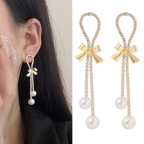 YYKihy Temperament Bow Pearl Earrings Women's Light Earrings