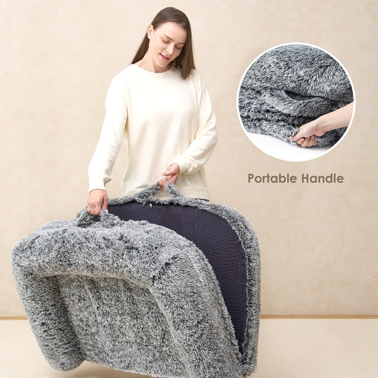 Foldable XXL Dog Bed for Large Sized Dog, 54"x38"x7.5" Faux Fur Fluffy Pet Couch Bed, Orthopedic Calming Memory Foam Big Pet Bed, Washable Pet Sofa Bed with Non-Slip Bottom, Black