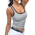 thumbnail image 3 of Womens Summer Square Neck Ribbed Slim Fitted Spaghetti Strap Tank Tops Grey L, 3 of 9