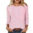 thumbnail image 2 of Uootdi Womens Tops Crew Neck Long Sleeve Asymmetrical Striped Color Block Pullover Tee for Women Oversized Pastel Casual Womens Tees, 2 of 7
