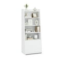 thumbnail image 2 of Demi Bonn 6-Tier Bookcase with 2 Adjustable Shelves and Flip Up Door, Freestanding Ladder Bookshelf, White, 2 of 8