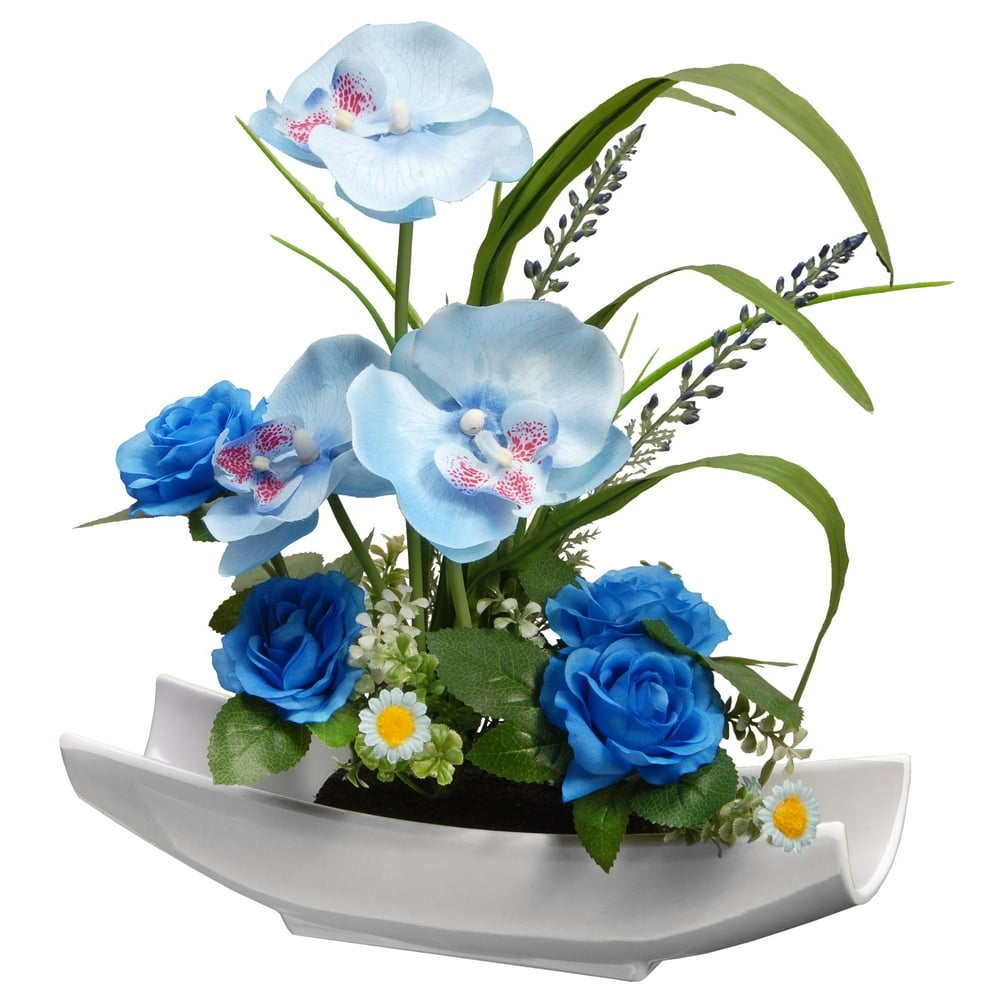 15" Potted Artificial Blue Orchid Flowers