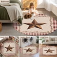 thumbnail image 5 of Round Rug 5Ft Washable Non-Slip, Western Texas Star Retro Circle Area Rugs for Living Room Bedroom, Rustic Vintage Farm Red Beige Plaid Indoor Floor Mats Carpet Runner for Home Decor Aesthetic, 5 of 8