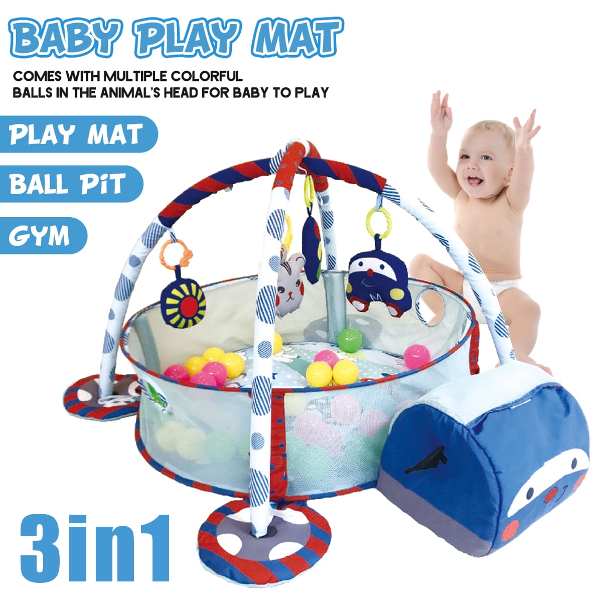 Baby Gym Play Mat 3 In 1 Baby Cognitive Exploration Activity Mat With 4 Hanging Toys 30 Balls Walmart Com