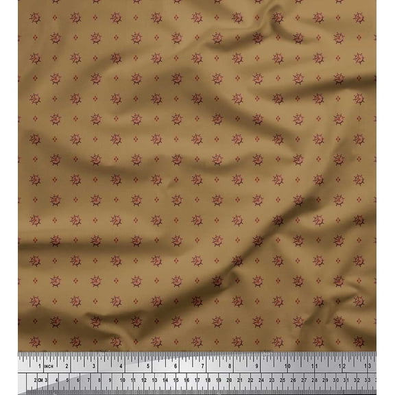Soimoi Brown Velvet Fabric Curve Diamond & Ship Wheel Nautical Print Fabric by the Yard 58 Inch Wide